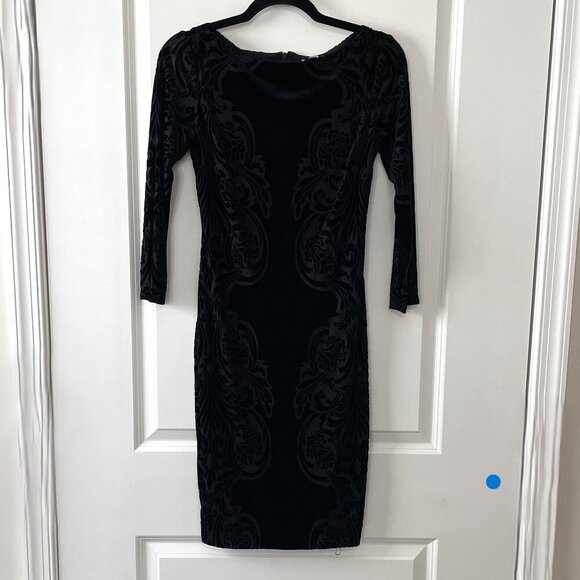 Cache Black Velvet Fully Lined Sheath Dress 3/4 Sleeves Size 4 - Picture 7 of 8